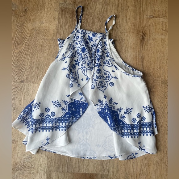 Lovers + Friends Blue White Tile Print Open Back Tank Top Sz S Boho Festival - Picture 3 of 3